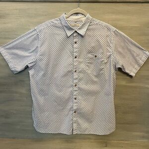 Moda Campia Moda Navy Pale Blue Dot Print Button Down‎ Short Sleeve Shirt XL LN